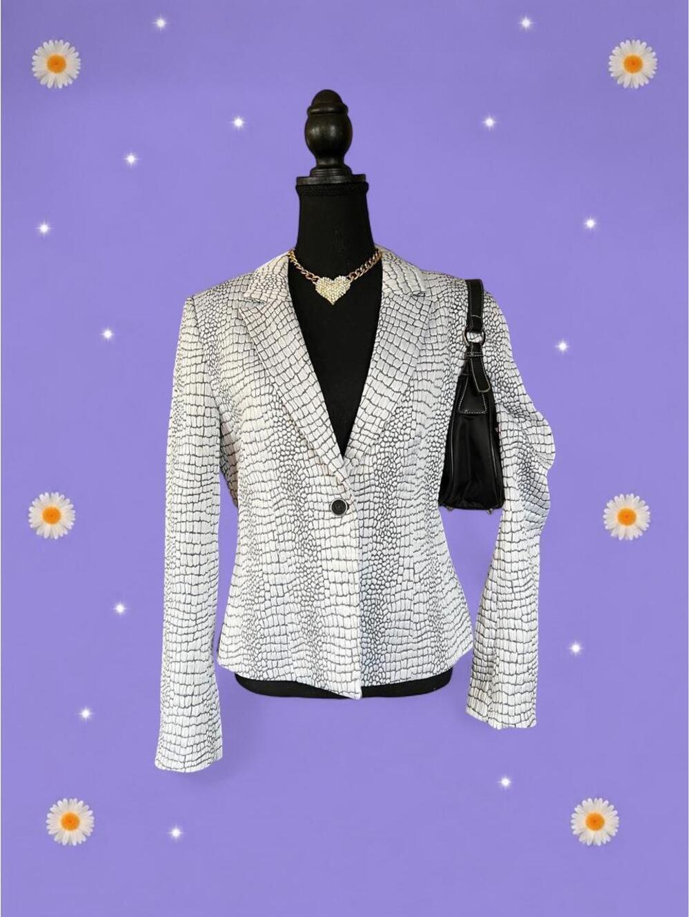 Vintage 90s Calvin Klein Quiet Luxury Black White Textured Blazer size 12 🖤